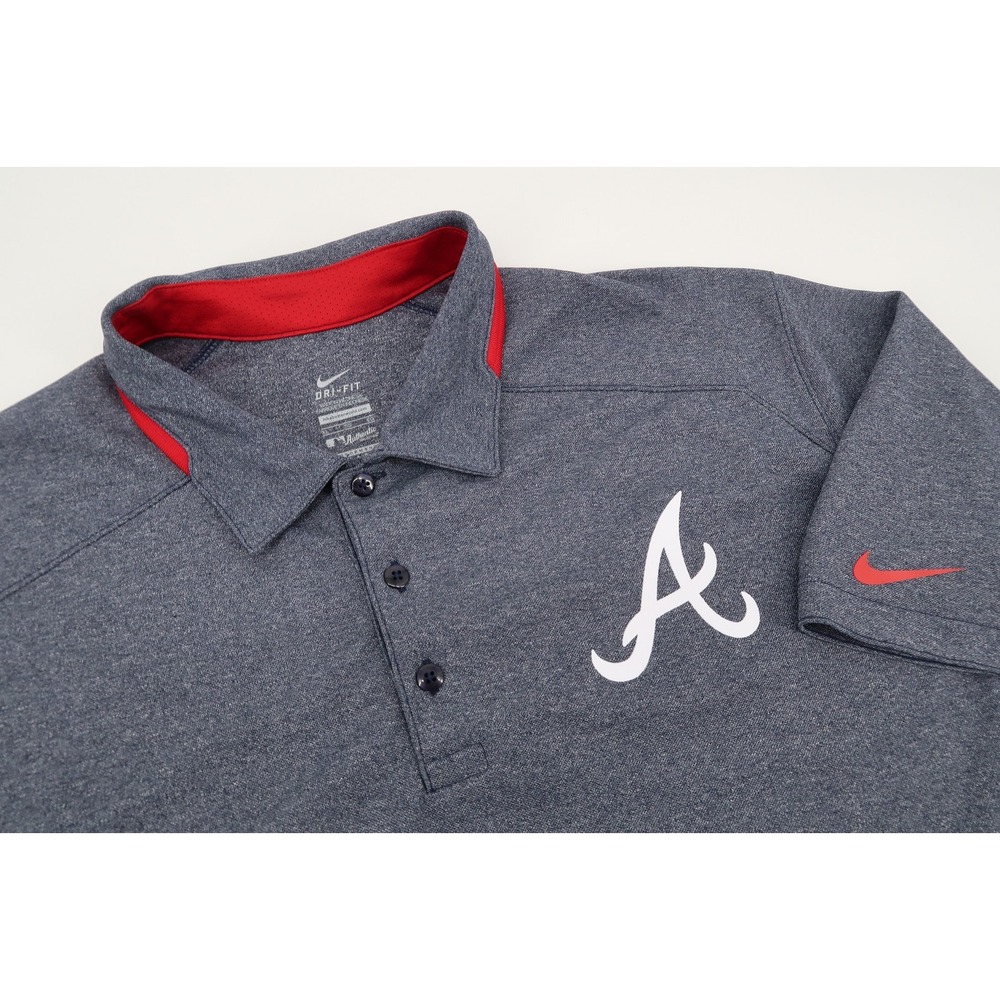 Atlanta Braves Nike Polo Shirt Mens XL‎ Dri Fit Navy Heather Red Short Sleeve